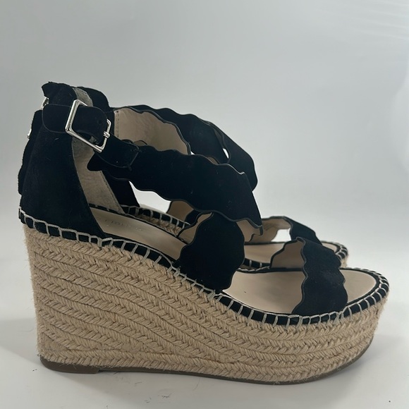 Marc Fisher Calita wedge Platform Sandal Espadrille Suede Scallop Ankle Strap 10 - Picture 1 of 5